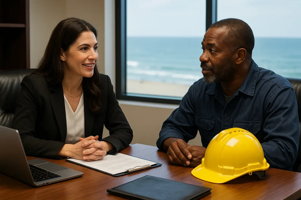 Atlantic City Workers Compensation lawyer sitting with client in office