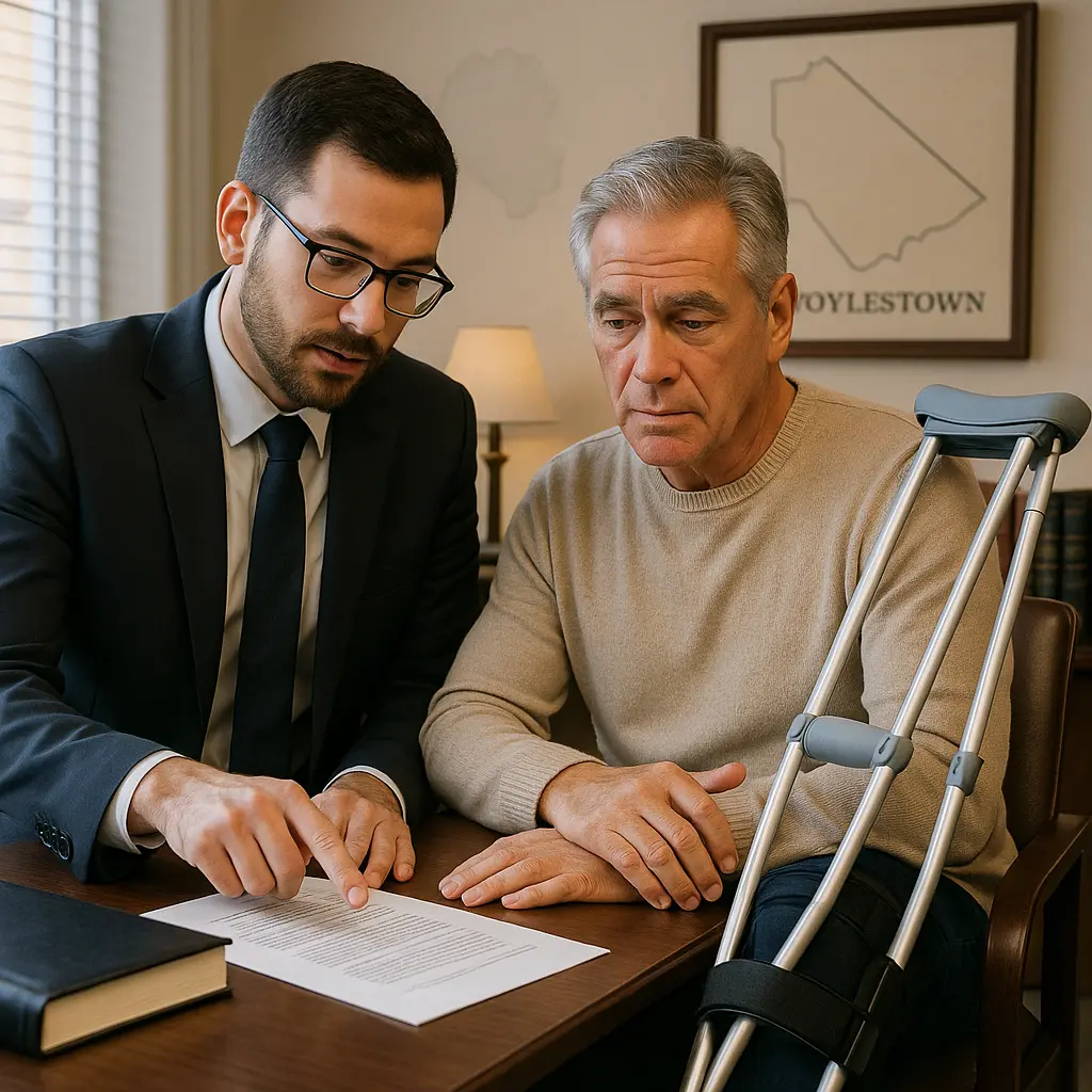 Doylestown Personal injury Lawyer Assisting Injured Client in Office