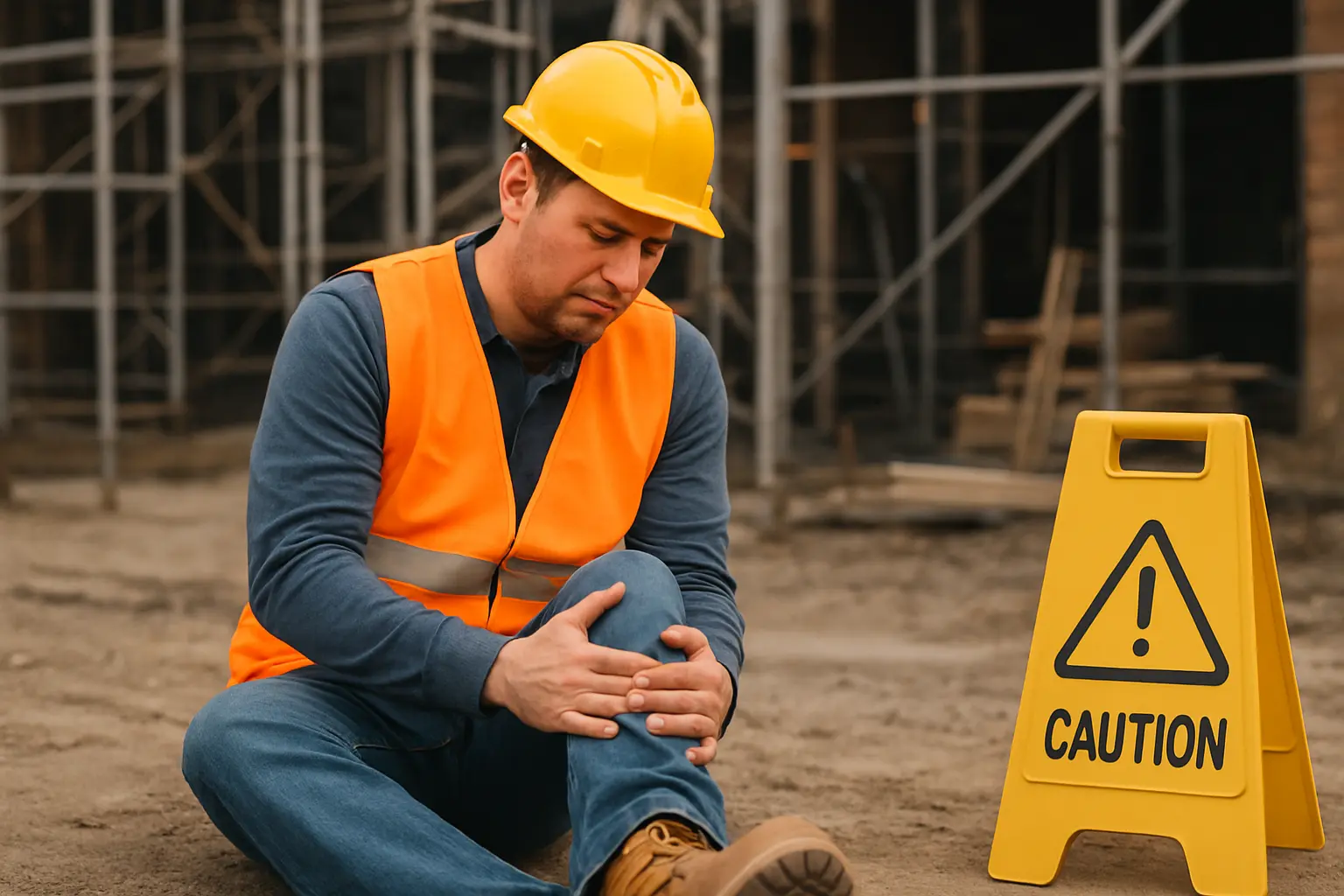 a construction worker holding her knee after a slip in medford, nj