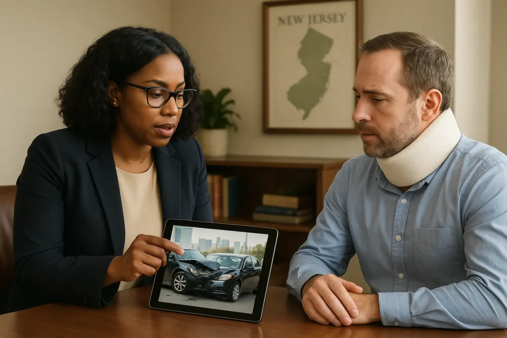 new jersey accident lawyer sitting with injured victim